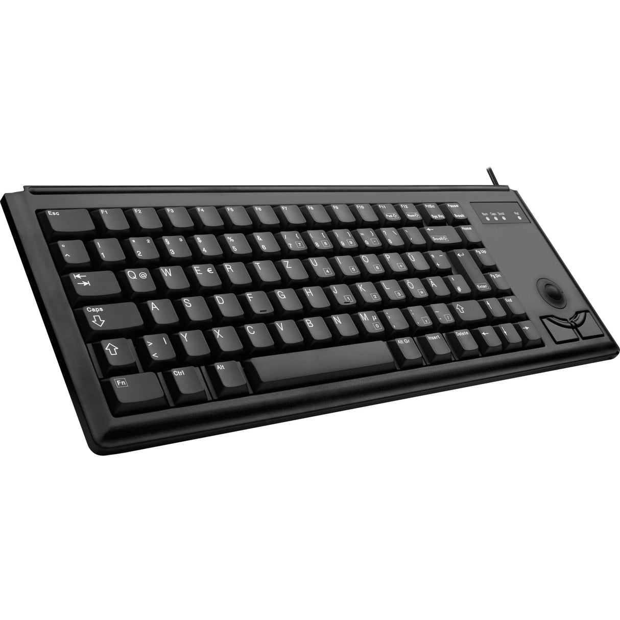 CHERRY G84-4400, Teclado Compacto con Trackball Integrado, EU-Layout (QWERTY), Con Cable (Conexión USB), 2 Teclas de Ratón, Switches Mecánicos CHERRY ML, Negro