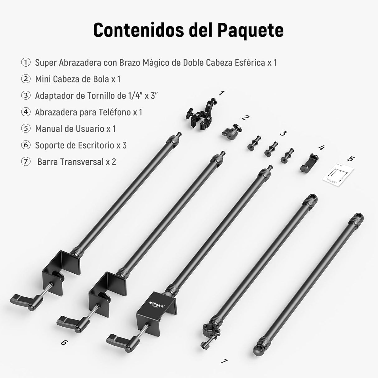NEEWER Equipo de Montaje de cámara Superior con Doble Cabezal de Bola, súper Abrazadera/Soporte para teléfono/Abrazadera C para Fotos de Escritorio, Plataforma de Montaje de Metal para múltiples