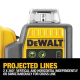 DEWALT DCE0811D1G-QW - Nivel Láser Autonivelante Verde, 2 Líneas 360°, Batería Li-Ion 2Ah XR 12V, Resistente IP65, Test de Caída 2m, Proyección Horizontal y Vertical, Incluye Pack de Batería 12V
