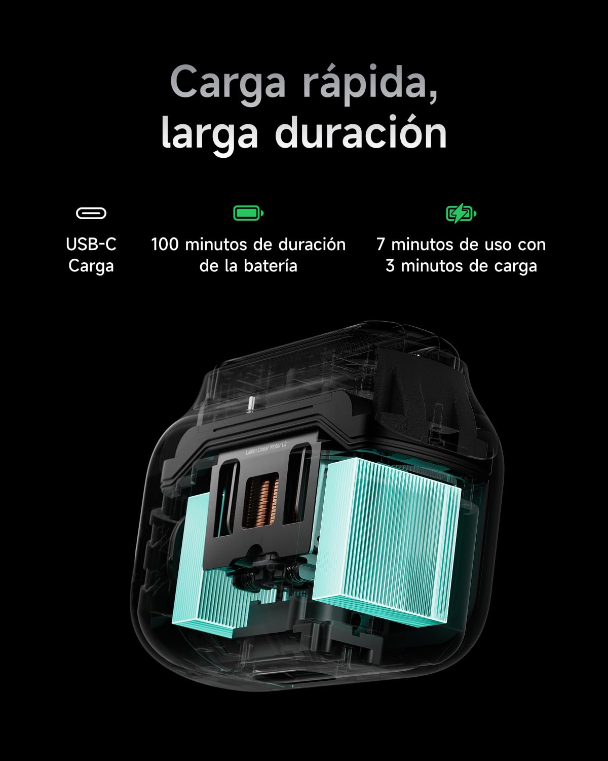 Laifen P3 Pro Afeitadora Eléctrica con Motor Lineal Patentado 12 000 cpm, 100 Min de Autonomía, Carga Rápida (3 min para 7 min de uso), Uso en Seco y Mojado, Ideal para Viajes (Gris Grafito)