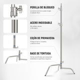 NEEWER Soporte C de Acero Inoxidable de 3,2m con Brazo de Pértigaa, Varilla Central más Gruesa, Carga Máxima 20kg, Fotografía Luz Soporte con Brazo de 1,27m para Monolight Softbox, SC320Q