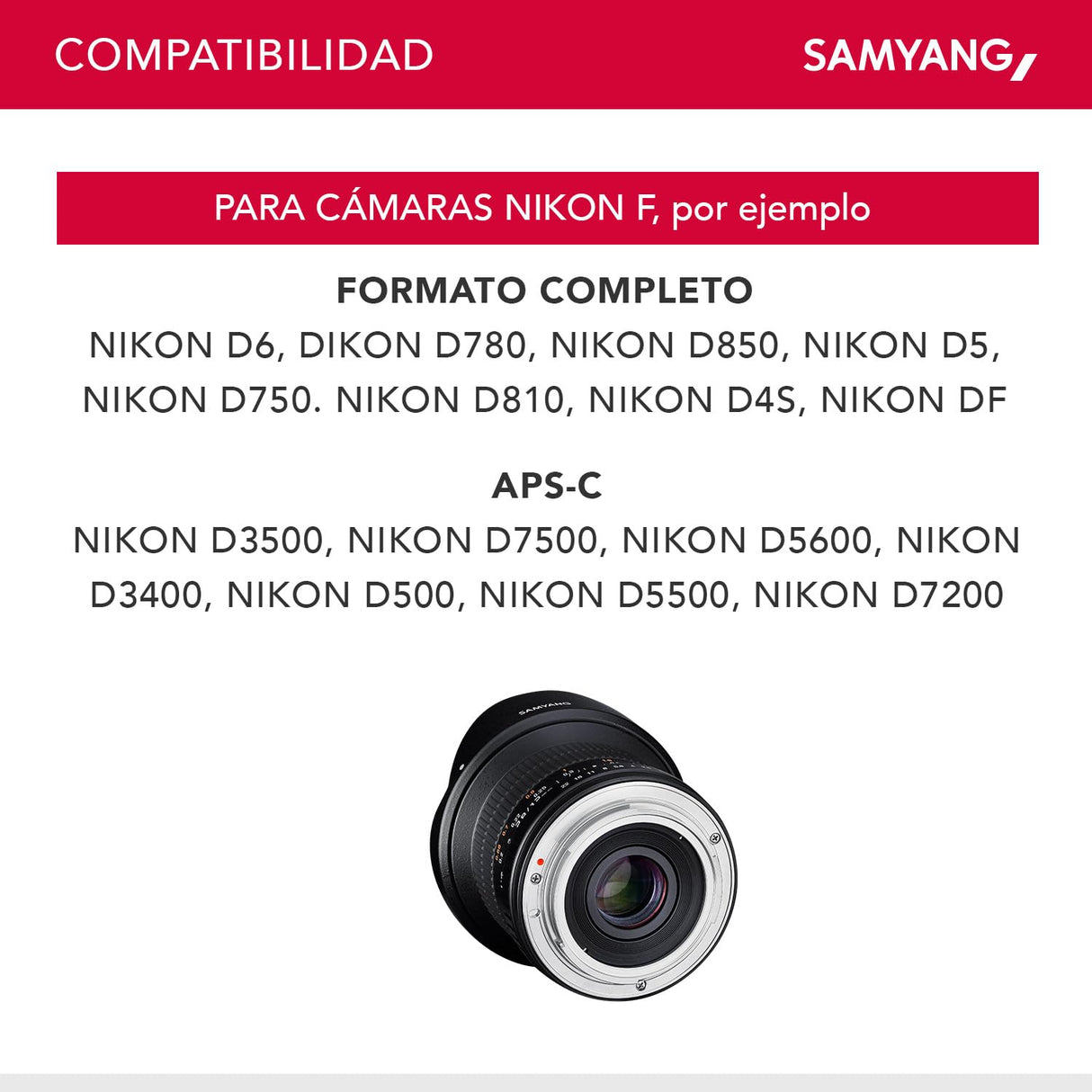 Samyang F1112103101 - Objetivo fotográfico DSLR para Nikon F Ae (Distancia Focal Fija 12mm, Apertura f/2.8-22 ED AS NCS, Ojo de Pez), Negro