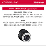 Samyang F1112103101 - Objetivo fotográfico DSLR para Nikon F Ae (Distancia Focal Fija 12mm, Apertura f/2.8-22 ED AS NCS, Ojo de Pez), Negro
