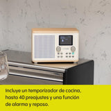 Pure Classic H4 Radio Digital de Cocina (Dab+/FM, Bluetooth, USB, AUX, Temporizador de Cocina, Alarma), Blanco Algodón/Roble