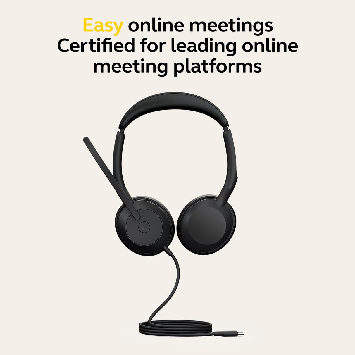 Jabra Evolve2 50 - Auriculares estéreo con Cable, tecnología AirComfort, micrófonos con cancelación de Ruido y cancelación Activa de Ruido, Certificado MS Teams, Funciona con Todas Las demás