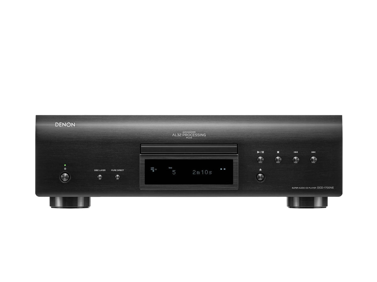 Denon DCD-1700NE - Reproductor de CD/SACD, convertidor D/A de ultra precisión de 192 kHz/32 bits, diseño resistente a las vibraciones, soporta archivos DSD, FLAC y WAV, modo directo puro, 2 salidas de