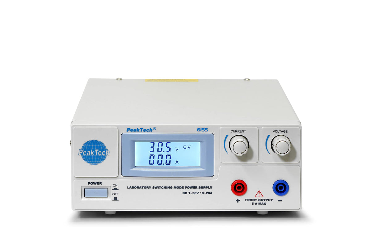 PeakTech 6155 - Fuente de Alimentación Digital C 1-30 V / 0-20A Pantalla LCD, Conmutación Confiable, Protección Contra Sobretensiones, Salida de Cc, Potencia de Salida 600 W - 214 x 87 x 336 mm