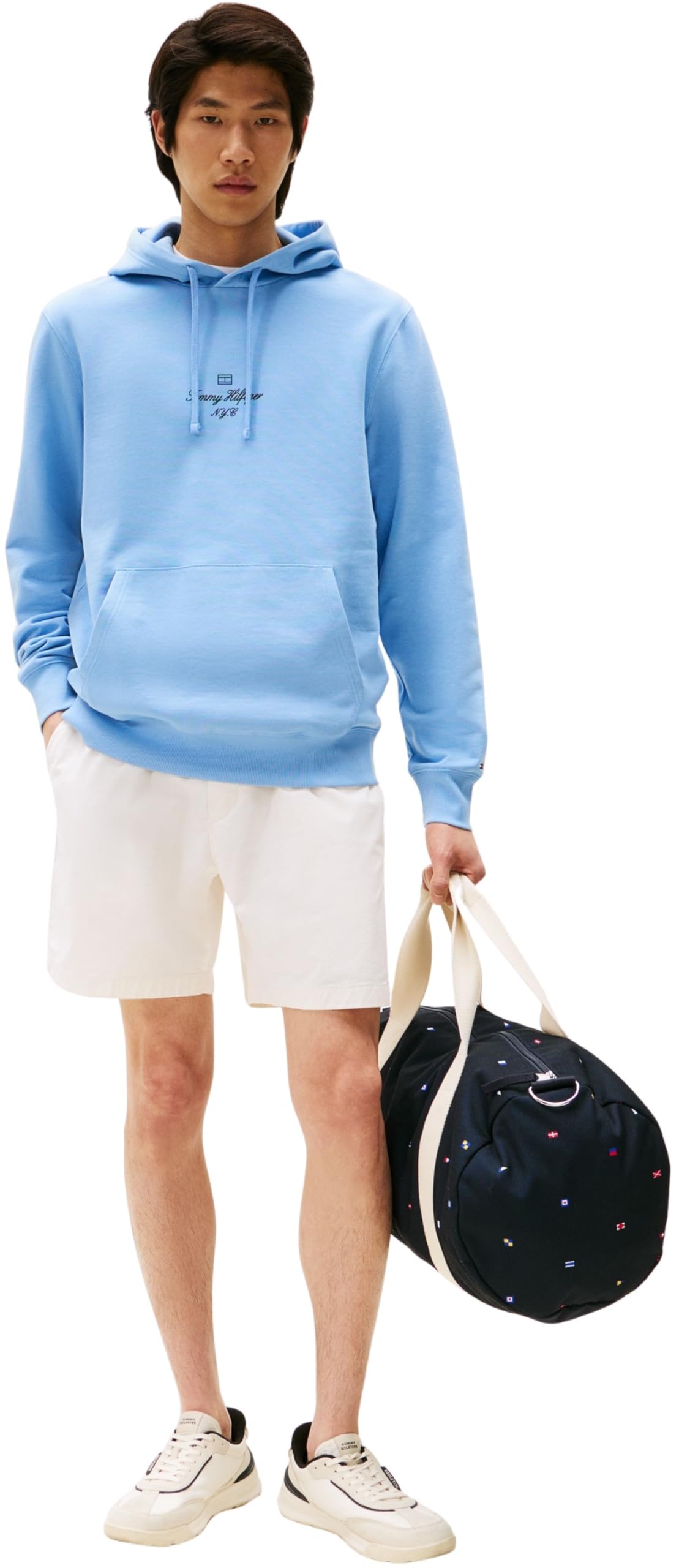 Tommy Hilfiger Hoodie Hombre Flag Script con Capucha, Azul (Cloudy Blue), M