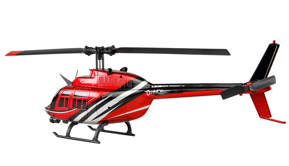 Amewi Bell 206 Jet Ranger CP Helicóptero de 6 Canales 6G RTF teledirigido Helicóptero Heli Scale, Rojo y Negro, 1:33
