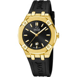 JAGUAR Reloj Mujer J1018/1 Diplomatic Caja de Acero Inoxidable 316l Dorado Correa de Caucho Negro