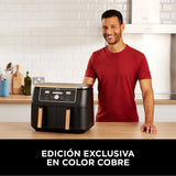Ninja Freidora de aire Foodi MAX [AF400EUCP] doble compartimento, 9,5 l de capacidad, 2 cajones, 6 funciones, cobre