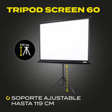 OVERMAX Tripod Screen 60” Pantalla de proyección con trípode de 60 Pulgadas, 116 × 87 cm, Tres Patas, Ajuste de Altura de Pantalla y trípode, retracción automática de Pantalla con Resorte