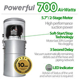OVO 700 Airwatts-Sistema de vacío Central de Alta Resistencia, filtración híbrida (con o sin Bolsas Desechables) Cubo de Polvo de Carga Inferior de 35 L o 9.25 galones, Blanco