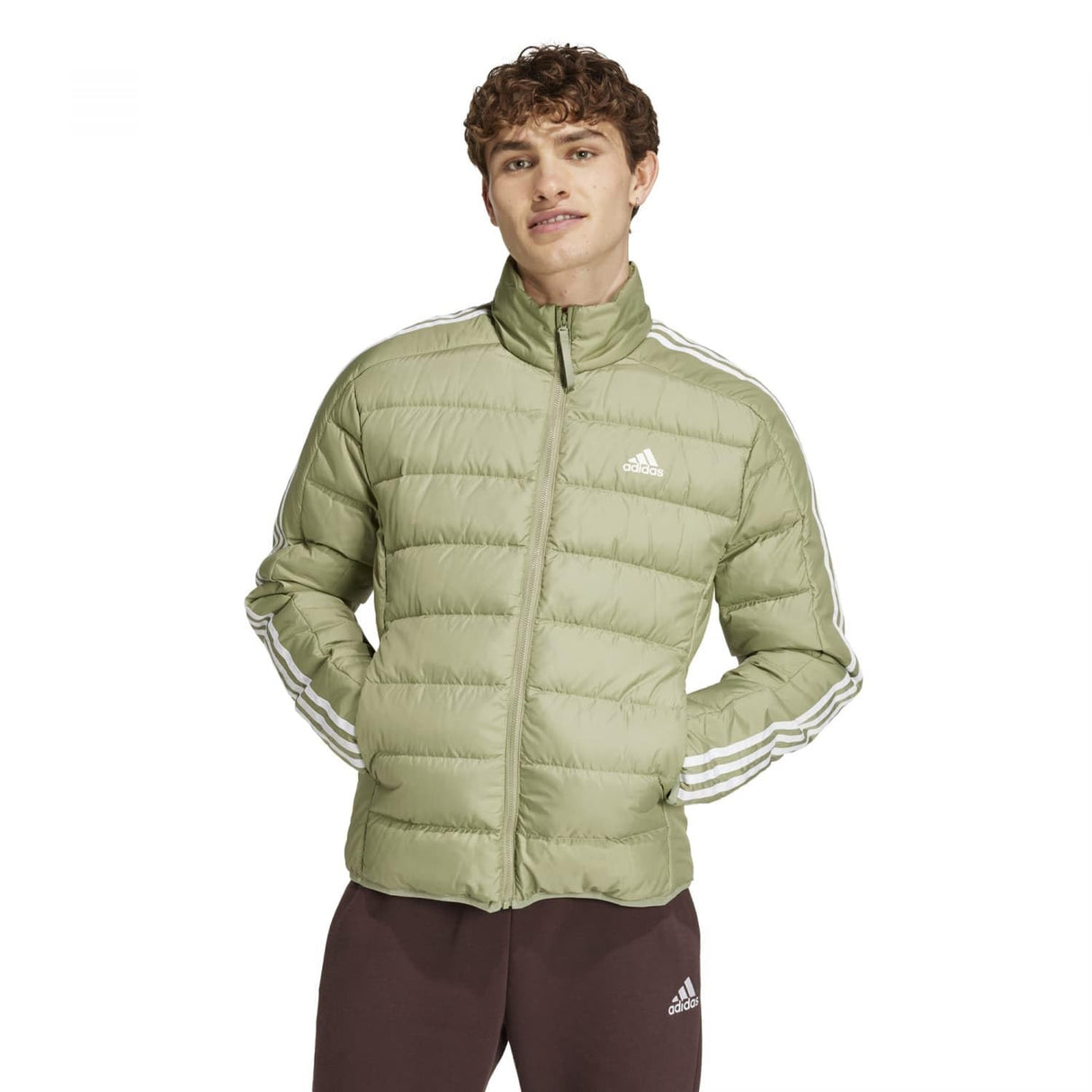 adidas Hombre Essentials 3-Stripes Light Down Jacket, TENT GREEN F16, XL