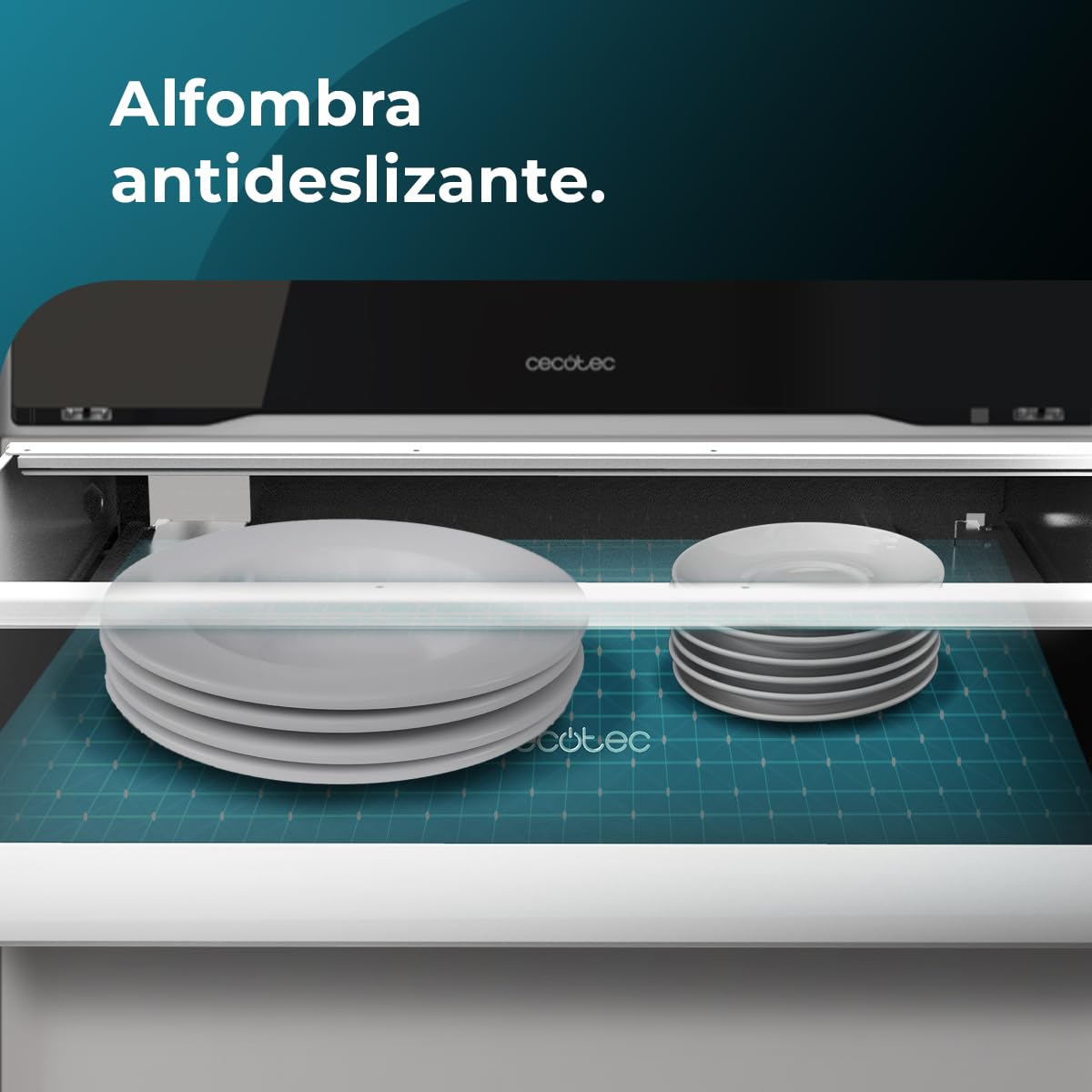 Cecotec Cajón Calientaplatos Integrable 60cm Bolero Hexa WD Edge. 470W Potencia Máxima, Temperatura Ajustable 30-80º, Control Mecánico, Alfombra Antideslizante Interior, Negro e INOX