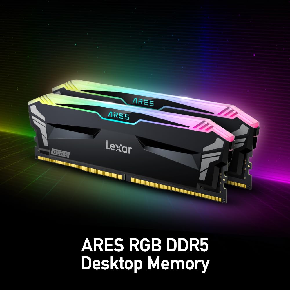 Lexar Memoria de Escritorio Ares RGB DDR5 RAM 6800MT/s CL34 de 32 GB (2 x 16 GB) - Compatible con Intel XMP 3.0 y AMD Expo, Color Negro (LD5U16G68C34LA-RGD)