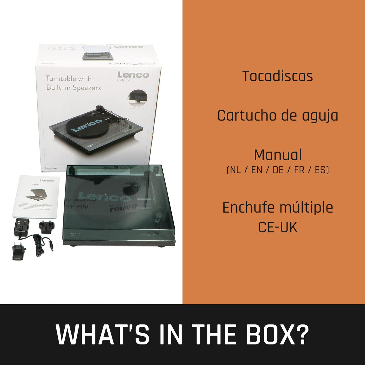 Lenco LS-10 giradiscos - giradiscos con altavoces integrados - transmisión por correa - velocidad variable - negro , 2 x 3 vatios