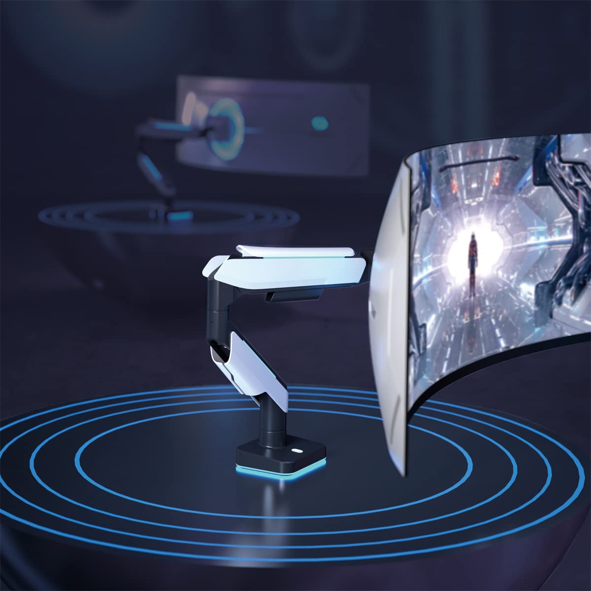 LogiLink Soporte para Monitor de 17 a 49" con Resorte de Gas, Soporte de Mesa o Montaje de Agujeros de Mesa, Capacidad de Carga de hasta 20 kg, diseñado para Gamer con Efecto de iluminación