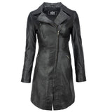 URBAN 5884 JANICE Ladies | Chaqueta de Cuero Mujer |Elegante Chaqueta de Piel de Cordero Suave para Mujeres | Modelo largo | Negro | M