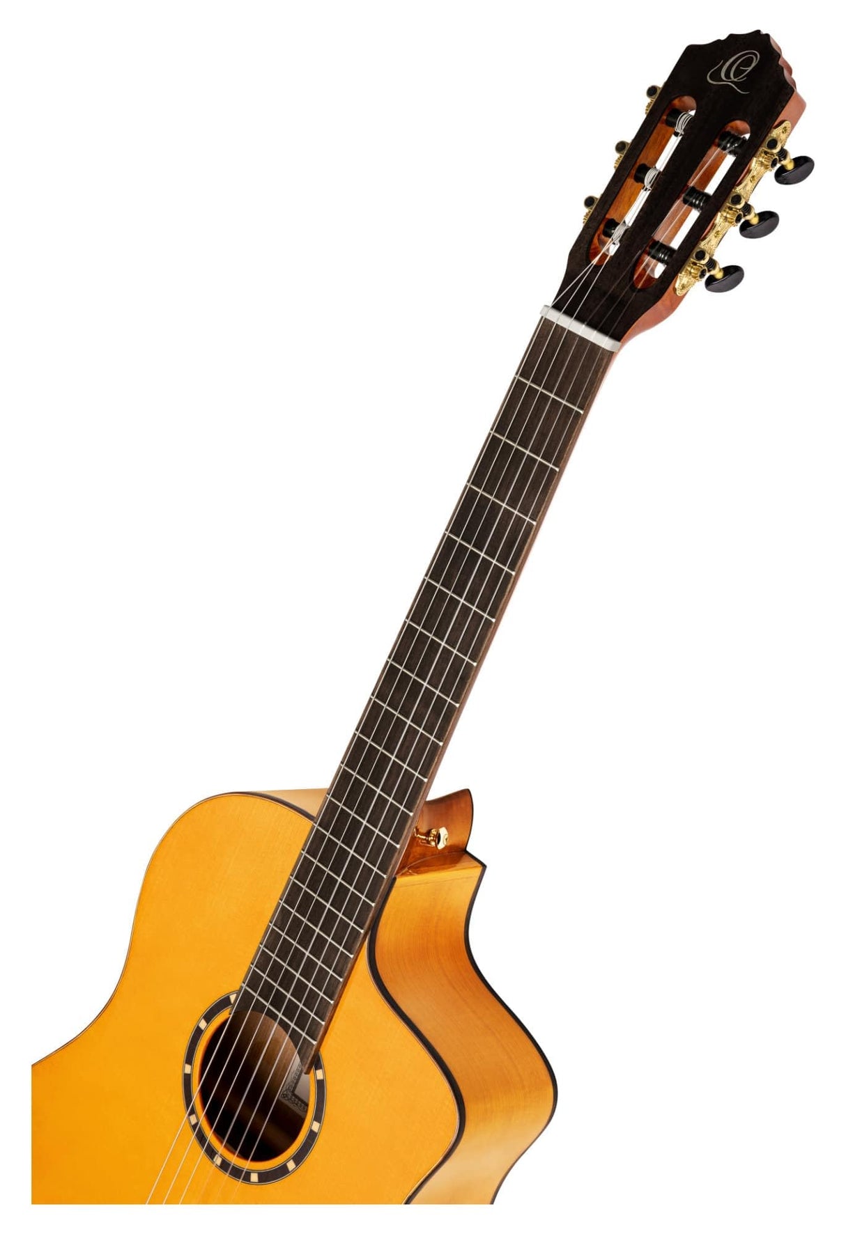 Ortega Guitars Family Series Pro - Guitarra de concierto Flamenco 4/4, electroacústica, pícea y ciprés con acabado brillante, color amarillo, incluye funda (RCE170F)