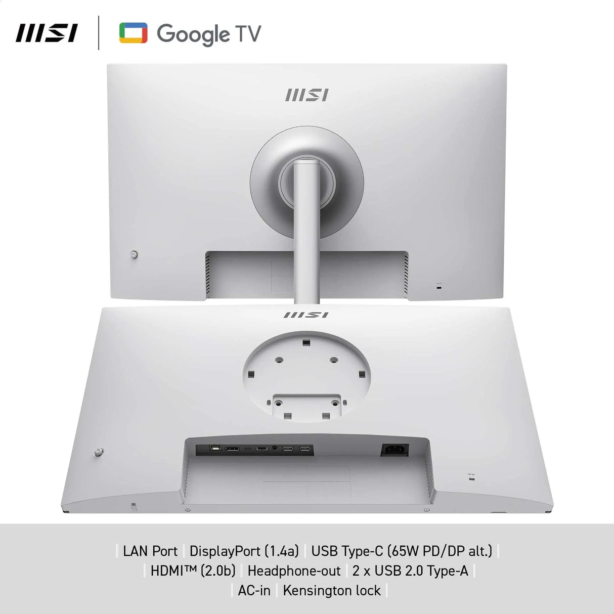 MSI Modern MD272UPSW, Monitor Inteligente UHD 4K de 27", Google TV, Control inalámbrico, Type-C 65W, Altavoces Integrados, Blanco