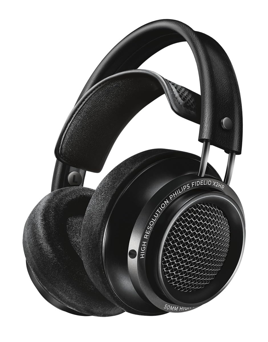 Philips Fidelio X2 Auriculares con Cable de Alta resolución, acústicos y Abiertos por detrás, transductores LMC de neodimio de 50 mm, Almohadillas de Espuma con Memoria de Terciopelo de Lujo - Negro