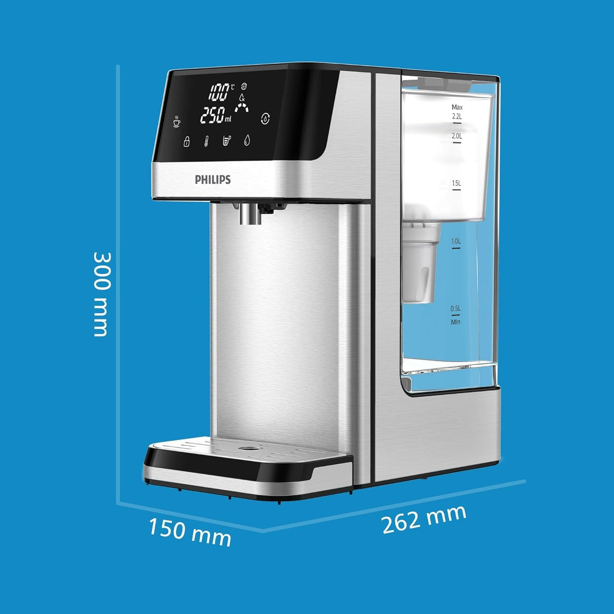 Philips Estación de Agua, dispensador de Agua Caliente filtrada, Capacidad de 2,2 l, 6 preajustes de Temperatura, Pantalla táctil
