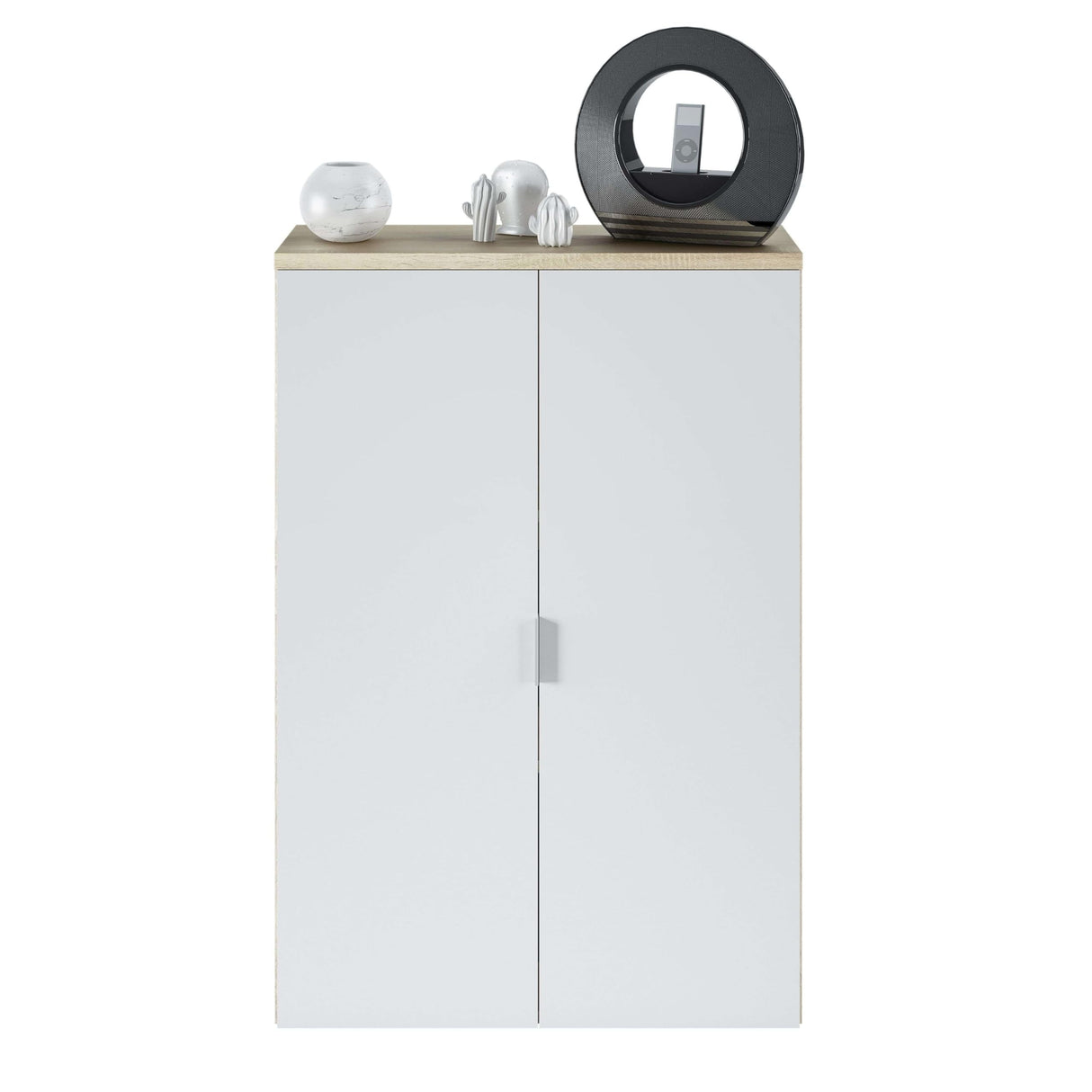 Habitdesign Mueble Auxiliar Despacho, Armario Estudio, 119x80x32,5 (AltoxAnchoxFondo - en cm), Color Blanco Artik y Roble Canadian, Modelo Office