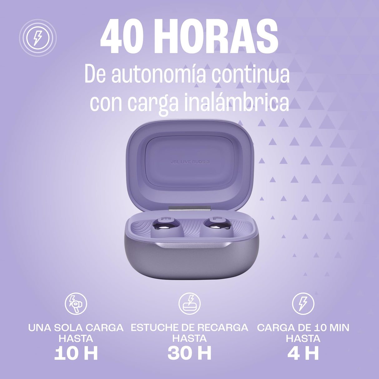JBL Live Buds 3 Auriculares inalambricos de botón,True Wireless con cancelación de ruido adaptable, hasta 40 horas de reproducción, Bluetooth, audio de alta resolución, violeta
