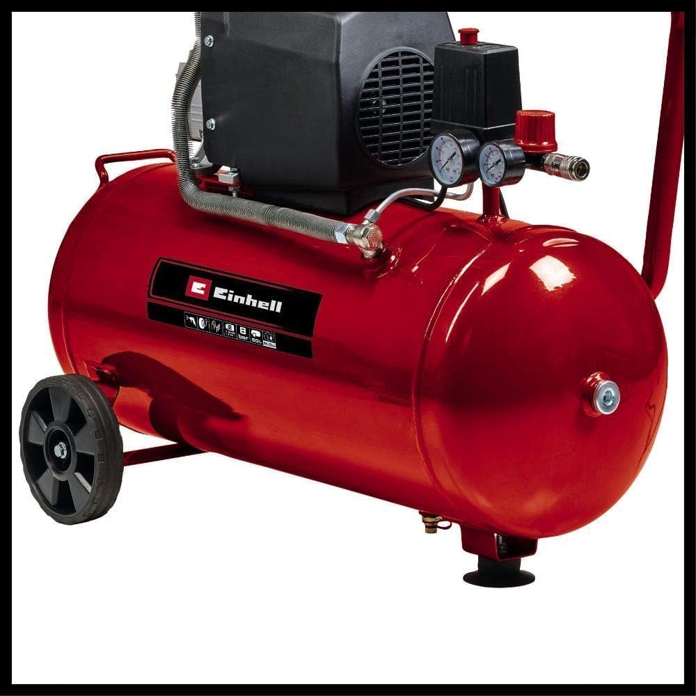 Einhell Compresor TC-AC 190/50/8 (1500 W, máx. 8 bar, lubricación por aceite, depósito de 50 l, válvula de retención / seguridad, tornillo de drenaje para el mantenimiento, pie engomado)