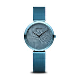 BERING 18132-Charity2 Reloj de cuarzo para mujer con caja de acero inoxidable de 32 mm con acabado azul y esfera azul, correa milanesa, cristal de zafiro y resistencia al agua de 3 ATM