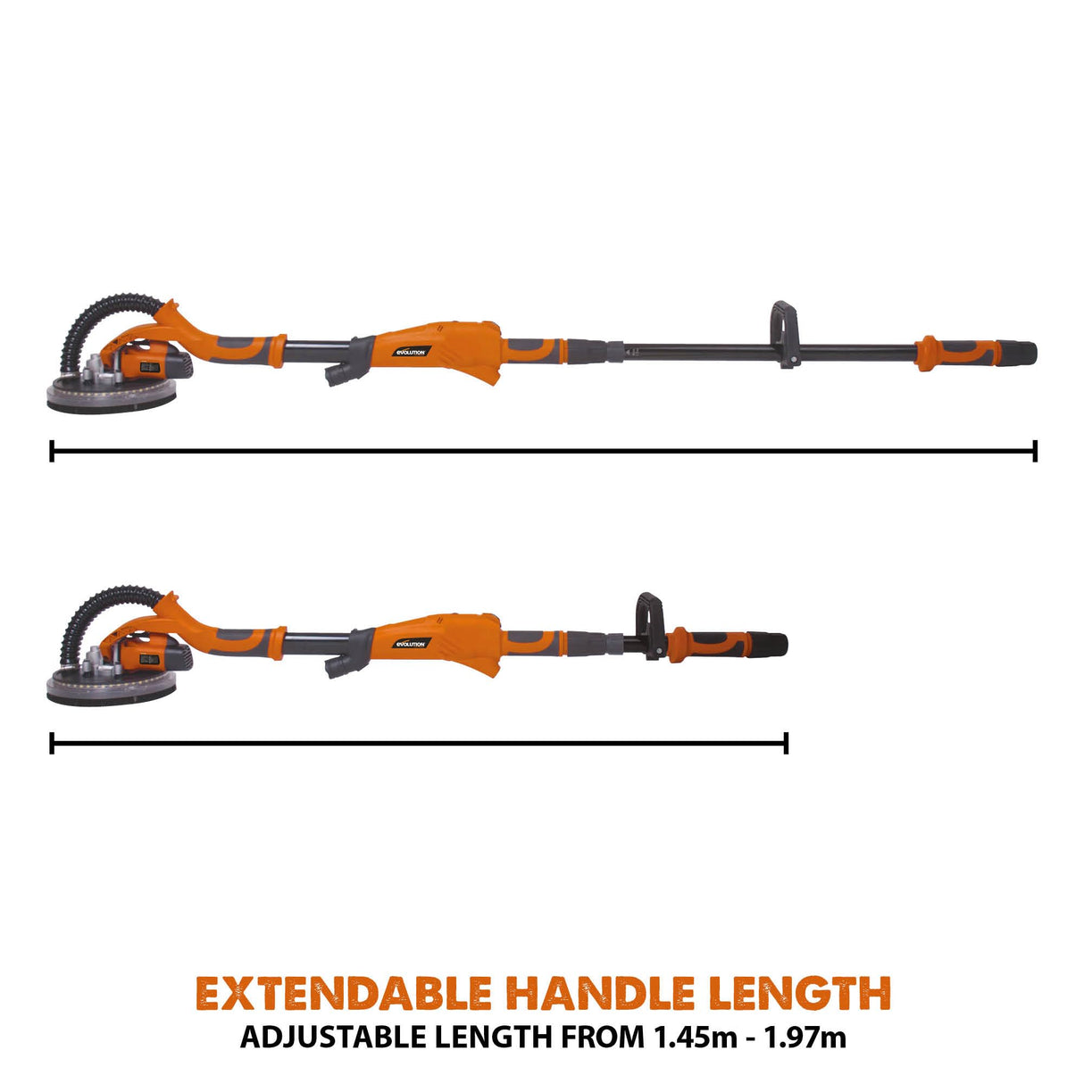 Evolution Power Tools - Lijadora de placas de yeso telescópica con linterna LED, 225 mm (230 V)