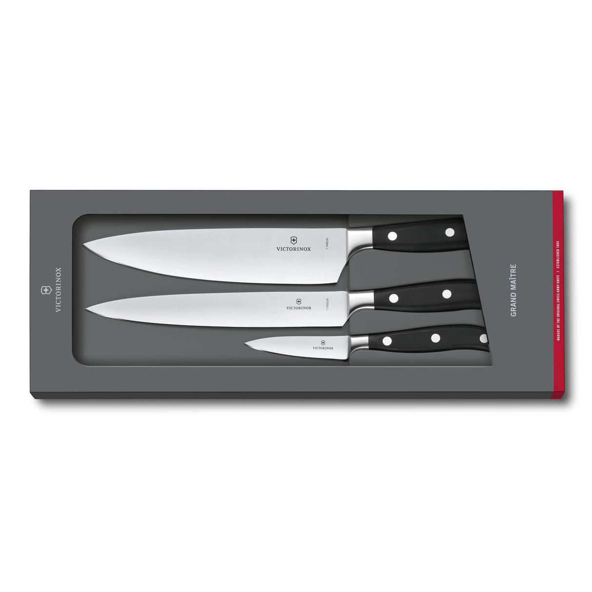 Victorinox Grand Maître, set de cocina profesional, 3 piezas, afilado recto, extra afilado, mango de plástico robusto, negro