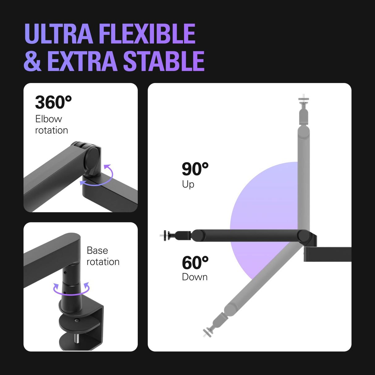 Elgato Wave Mic Arm Pro - Brazo de Perfil Bajo Giratorio 360° con suspensión de Gas para Micrófono, Compatible con micros Elgato/Shure SM7B/HyperX/Rode/Blue Yeti y más, Para Broadcasting/Podcasting