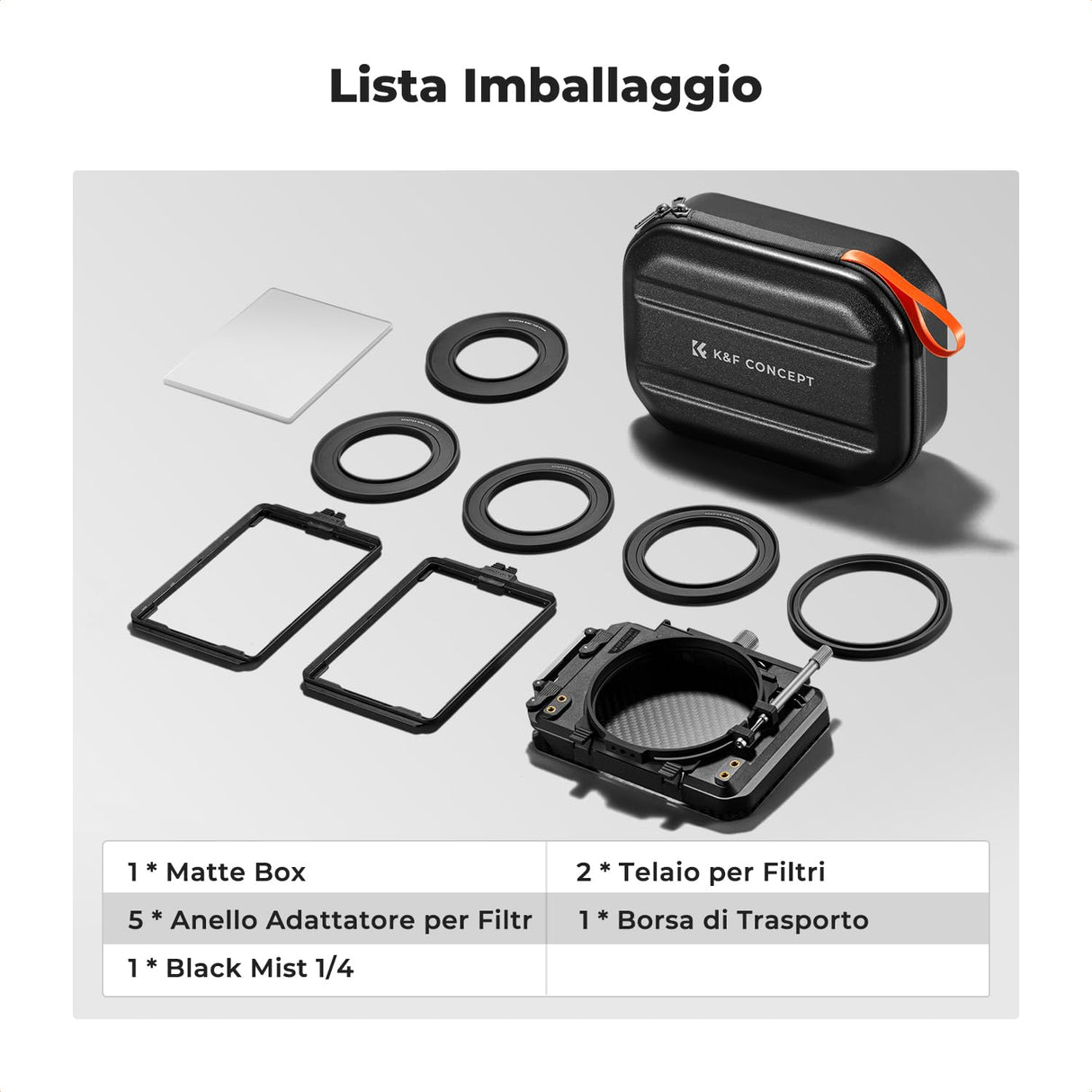 K&F CONCEPT Mini Matte Box con Black-Mist 1/4 Cine Filtro 4" x 5,65", con 2 Bandejas de Filtro de 4" x 5,65" para Cámaras DSLR Mirrorless con 5 Adaptadores de Anillo Circular (67/72/77/82/95mm)