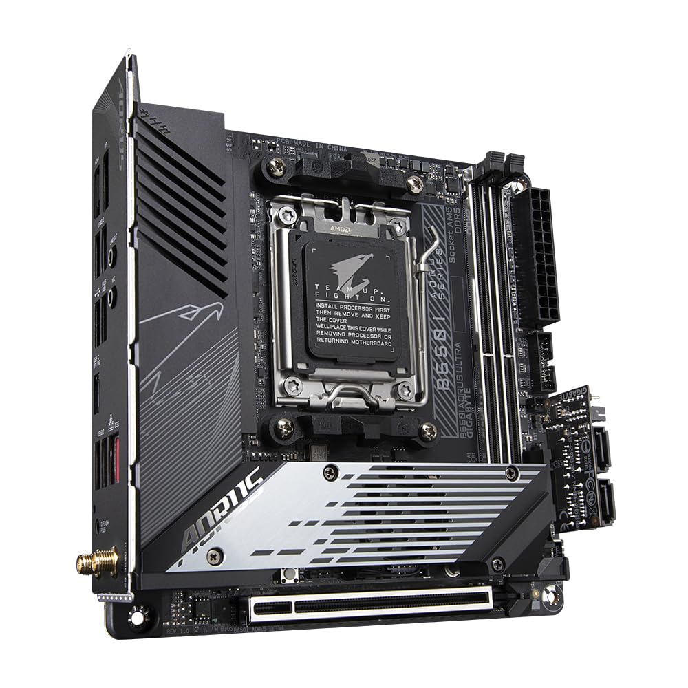 Gigabyte Placa Base B650I AORUS Ultra, Compatible con CPU AMD AM5, VRM Digital 8+2+1, DDR5 de hasta 6400 MHz (OC), 1 PCIe 5.0 + 2 PCIe 4.0 M.2, Wi-Fi 6E, LAN de 2.5 GbE, USB 3.2 Gen 2