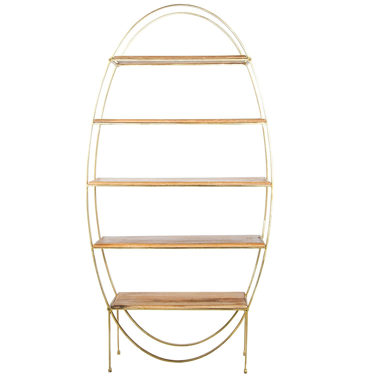 DRW Estanteria de Suelo de Metal con baldas de Madera en Dorado y Natural 91x36x180 cm