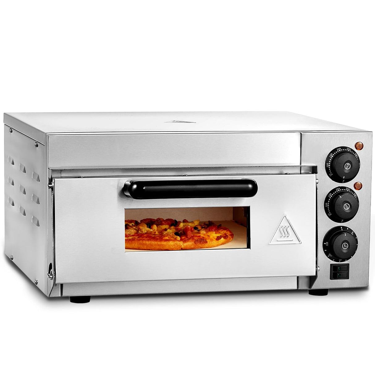VEVOR Horno de Pizza Comercial Eléctrico de Encimera de Una Sola Capa, Acero Inoxidable con Piedra y Mango, Multiusos para Interiores para Restaurantes, Pretzels Horneados en Casa, 517 x 470 x 266 mm