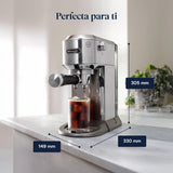 De'Longhi Dedica Duo EC890.M, Máquina Café Barista con Bomba, Espresso y Cold Brew, Máquina Café Manual con Varilla Vapor LatteArt, 15cm Ancho, 2 Espresso, Pantalla Táctil, Taza hasta 13 cm, Metal