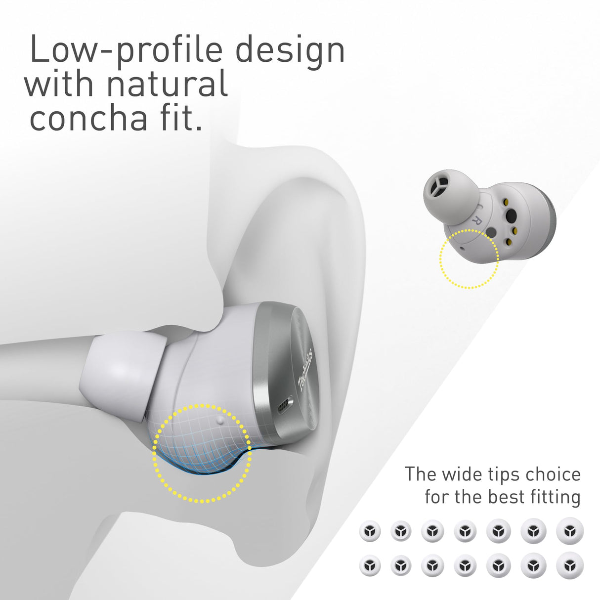 Technics EAH-AZ80E-S Auriculares Inalámbricos con Cancelación De Ruido, Bluetooth Multipunto 3 Dispositivos, Cómodos Intraurales, Carga Inalambrica, Plateado