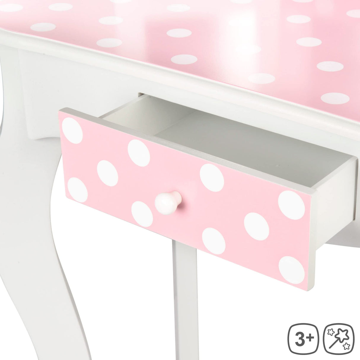 WOOMAX - Tocador niña, Maquillaje niña niño, Tocador de Madera Infantil con Taburete y Espejo Niña, Centro de Belleza con cajón, Juguetes educativos niños 3 años, Juguetes imitación (85388)