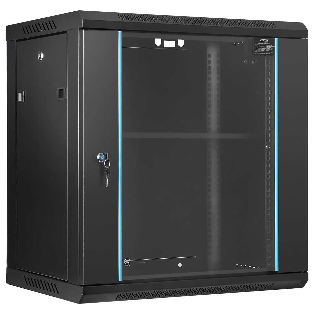 VEVOR Gabinete para servidor de red montaje en pared de 12U, 15,5" gabinete en rack para servidores 200 lbs con paneles laterales de puerta de vidrio con cerradura para equipos de TI, dispositivos A/V