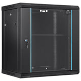 VEVOR Gabinete para servidor de red montaje en pared de 12U, 15,5" gabinete en rack para servidores 200 lbs con paneles laterales de puerta de vidrio con cerradura para equipos de TI, dispositivos A/V