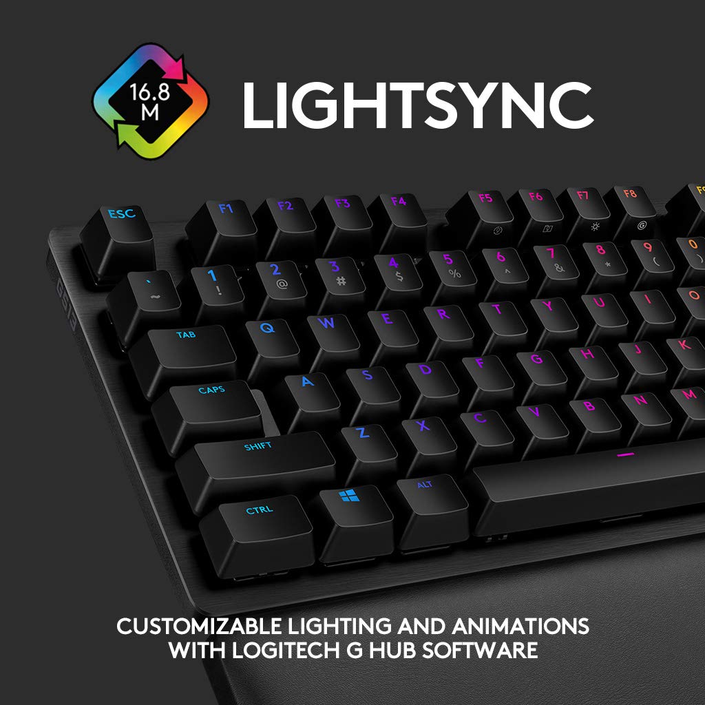 Logitech G Teclado mecánico para Gaming 513, interruptores táctiles GX-Brown, iluminación RGB, Bucle USB, reposamuñecas con Espuma viscoelástica, Carcasa de Aluminio, diseño escandinavo, Color Negro