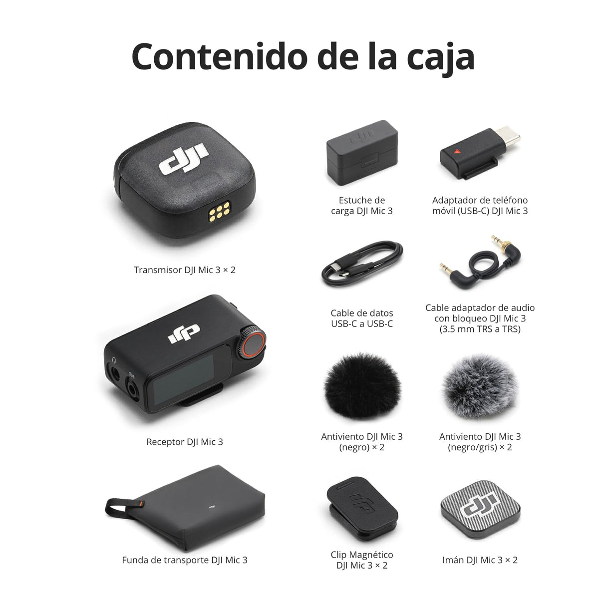 DJI Mic 3 (2 TX + 1 RX + Estuche de Carga), micrófono inalámbrico para iPhone/cámara/Android, Ultraligero, Control de Ganancia adaptativo para Volumen equilibrado, 28 Horas de Uso, vlog