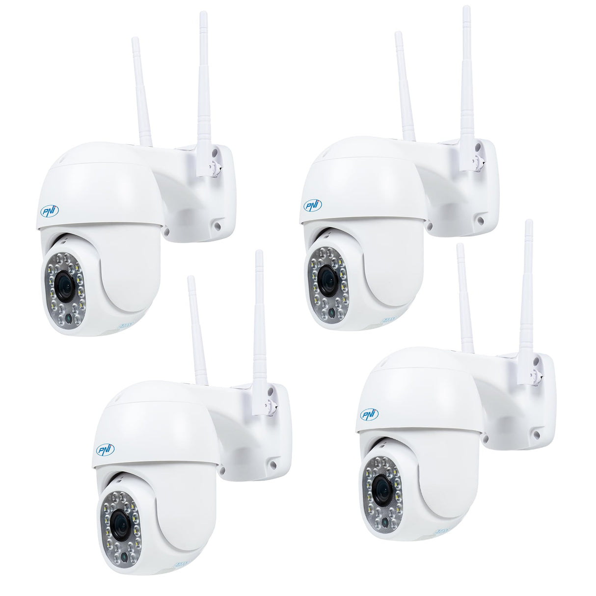 PNI Kit de 4 Piezas IP440 WiFi PTZ cámara de videovigilancia inalámbrica, 4MP, Zoom Digital, Ranura Micro SD, autónoma, Alarma de detección de Movimiento, Seguimiento de Movimiento