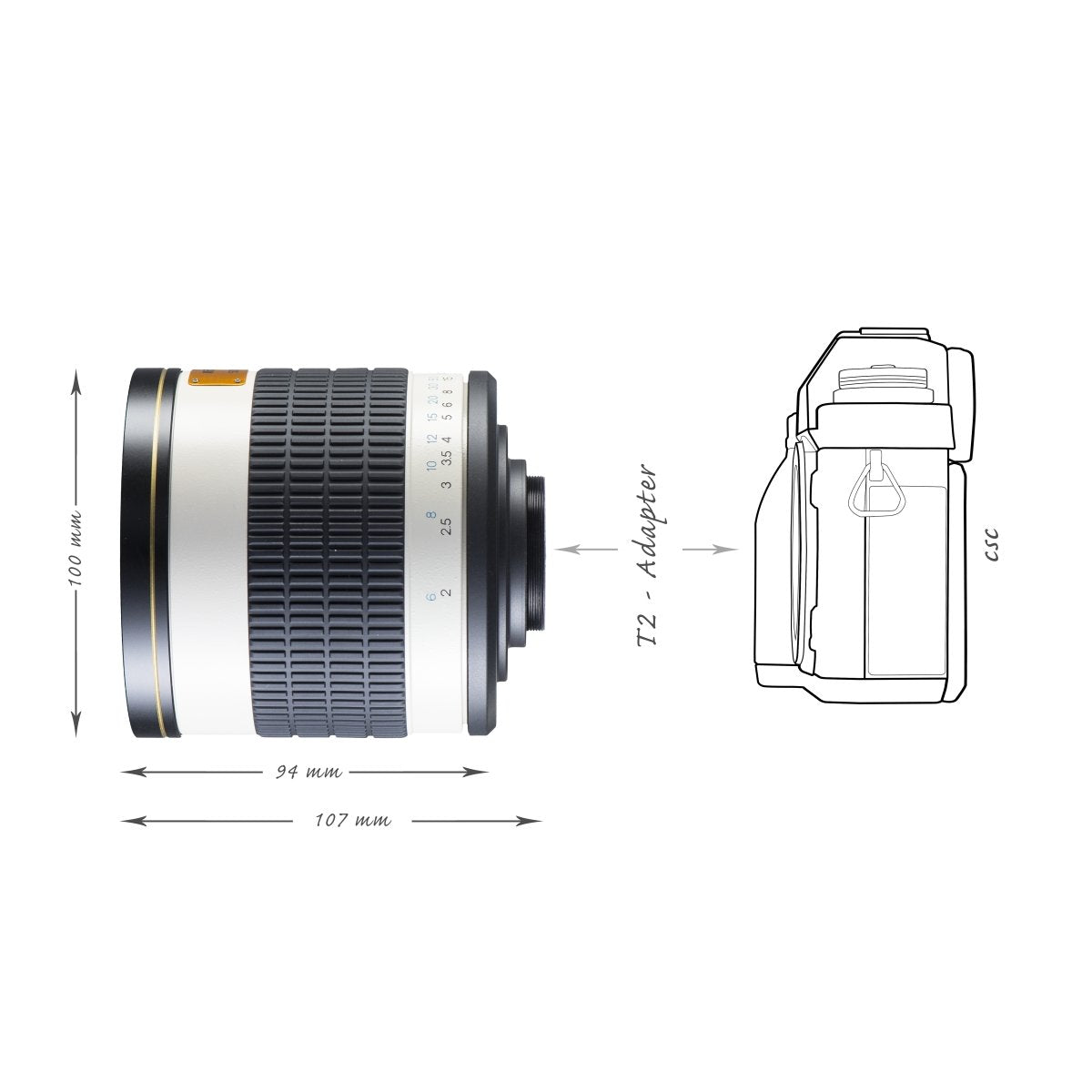 Walimex 16436 - Objetivo para Micro Cuatro tercios (Distancia Focal Fija 500 mm, Apertura f/6.3, diámetro: 100 mm)