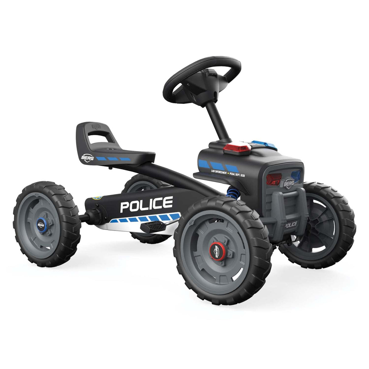 BERG Coche de Pedales Buzzy Police con Caja de sonida | Vehículo de Pedales, Seguro y Estabilidad, Juguete para niños Adecuado para niños de 2 a 5 años