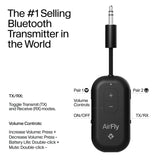 AirFly Pro 2 - Adaptador Bluetooth para avión, par 2 AirPods o Auriculares inalámbricos - Transmisor y Receptor Bluetooth AUX de 3,5 mm para Coches, Barcos, Cintas de Correr, televisores, Esenciales