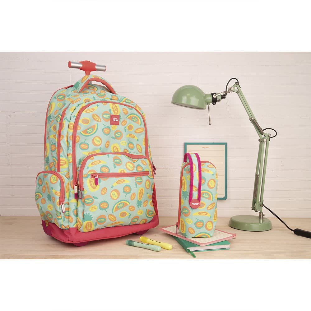 MILAN® Mochila con ruedas 6 cremalleras (25 l) serie especial Frutikis, verde y naranja